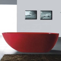 Hot sale red color solid surface bathtub, resin stone freestanding bath tub