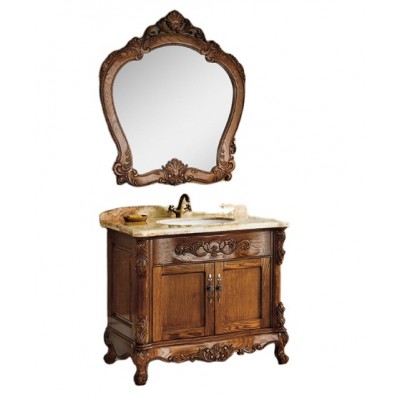 Brown bathroom cabinet american oak wooden cabinet with marble sink vanity top KQ-8075