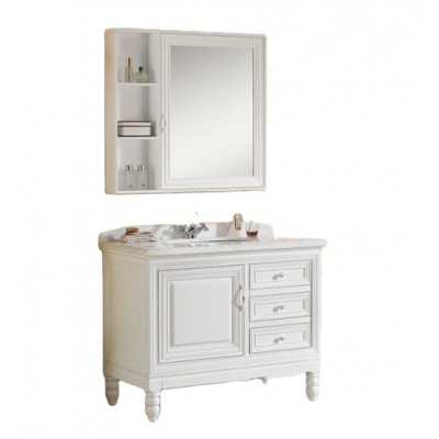 French White Bathroom Cabinet with Many Drawers Solid Wood Bathroom Cabinet Factory Export KQ-8012