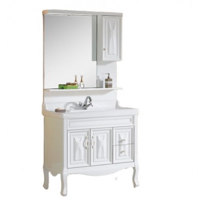 Good quality white color solid wood bathroom cabinet with ceramic top KQ-8061