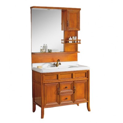 Antique yellow brown bathroom cabinet with white ceramic topKQ-8052